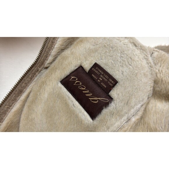 Guess Shearling Jacket Womens Medium Tan Faux Fur Lined Suede leather coat y2k - Picture 11 of 13